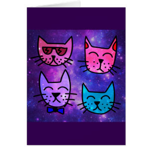 Cool Cat Faces on a Space Background
