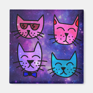 Cool Cat Faces on a Space Background Magnet