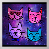 Cool Cat Faces on a Space Background