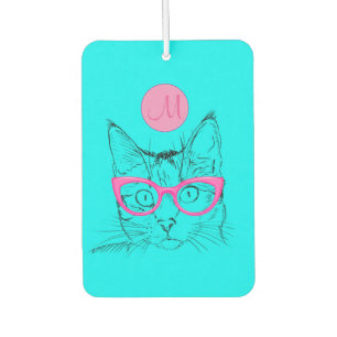 Cool Cat for Cat Lovers Girly Monogrammed Car Air Freshener