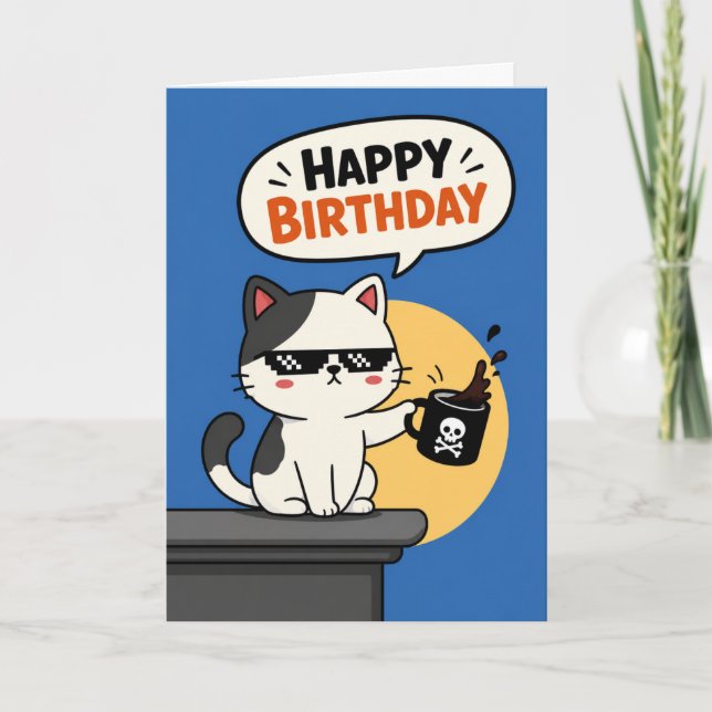 Cool Cat Fun Modern Birthday Greeting for All Ages Card (Front)