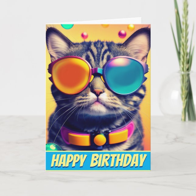 Cool Cat Funky Shades Psychedelic Dream World Card (Front)