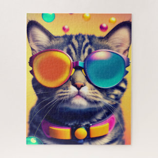 Cool Cat Funky Shades Psychedelic Dream World Jigsaw Puzzle