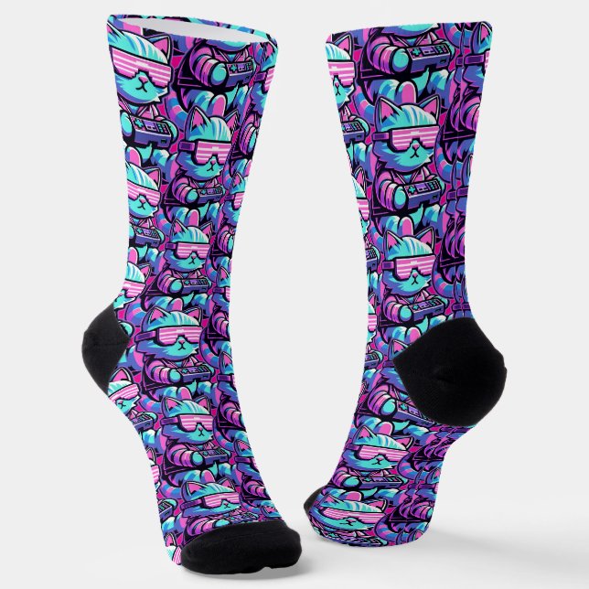 Cool Cat Gamer Socks (Angled)