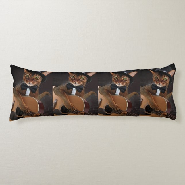 Cool Cat Guitarist – Minimal Elegant Design Body Pillow (Front)