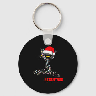 Cool Cat Hat Merry Kiss My Christmas Keychain
