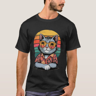 Cool Cat Hawaiian Shirt Retro Sunset Funny Summer