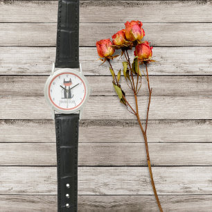 Cool Cat Illustration Personalized Watch