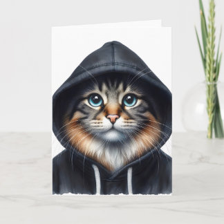 Cool Cat in Black Hoodie Blank Greeting Card