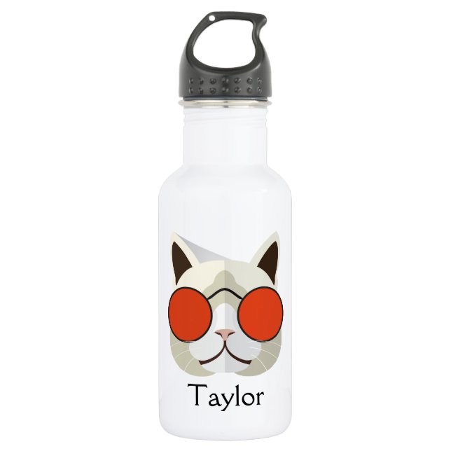 Cool Cat in Sunglasses Monogrammed 532 Ml Water Bottle (Front)