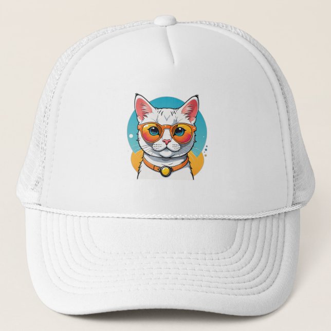 Cool Cat in Sunglasses  Trucker Hat (Front)
