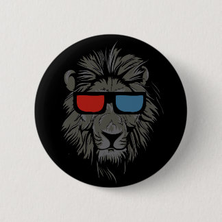 Cool Cat Lion with 3-D glasses black button pin