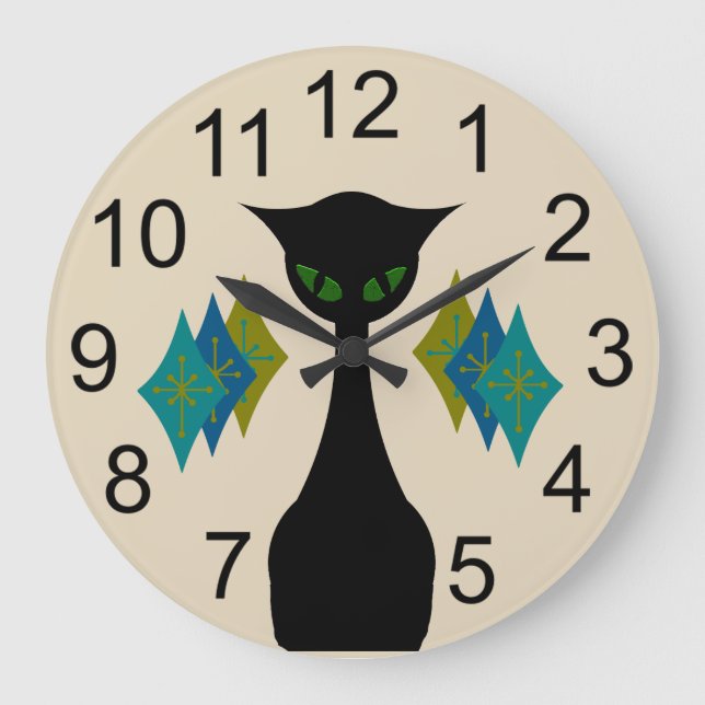 Cool Cat Mid Century Modern Retro Wall Clock (Front)