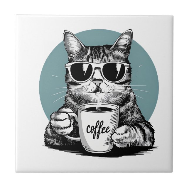 Cool Cat Mornings � Coffee, Shades & Attitude Tile (Front)