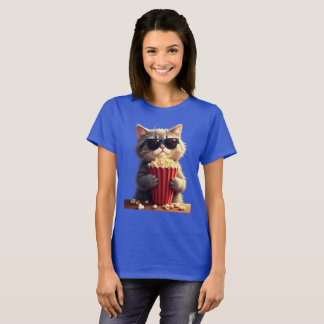Cool Cat Movie Night | Funny Feline Popcorn Lover T-Shirt