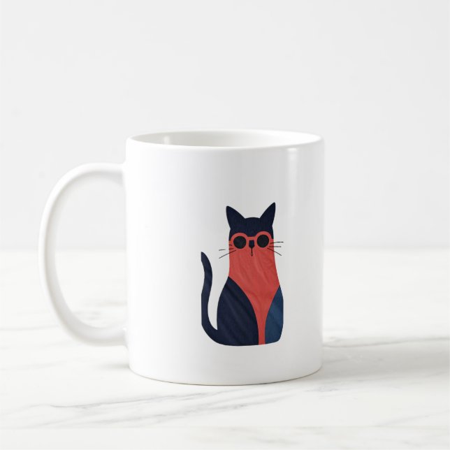 Cool Cat Mug – Hipster Black Cat with glasses  (Left)