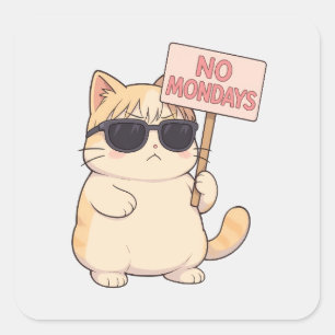 Cool Cat No Mondays Aesthetic Meme Square Sticker