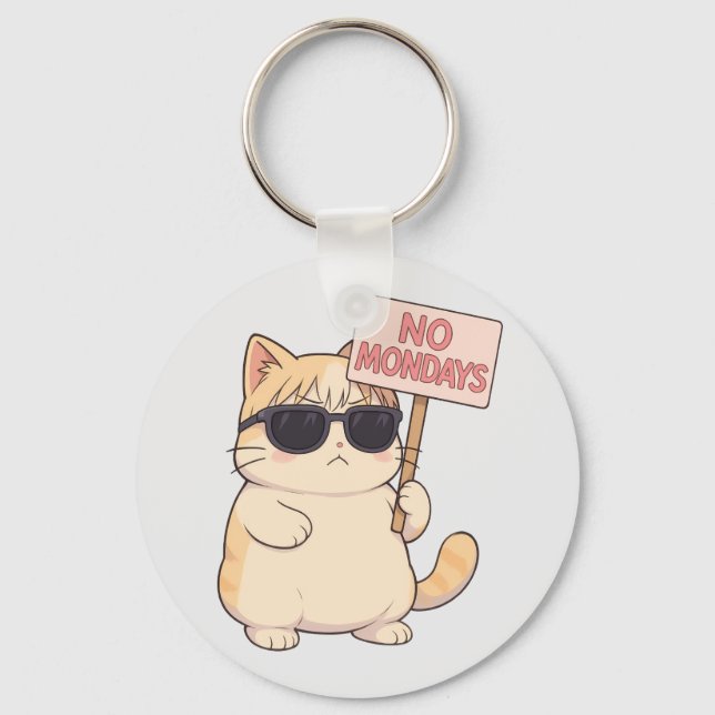 Cool Cat No Mondays Esthetic Meme Keychain (Front)