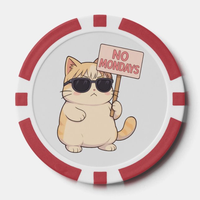 Cool Cat No Mondays Esthetic Meme Poker Chips (Front)