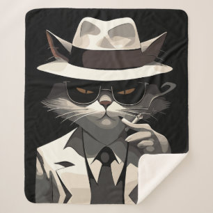 Cool Cat Noir: Suave and Mysterious Feline Sherpa Blanket