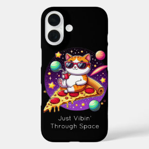 Cool Cat on Pizza in Space  iPhone 16 Case