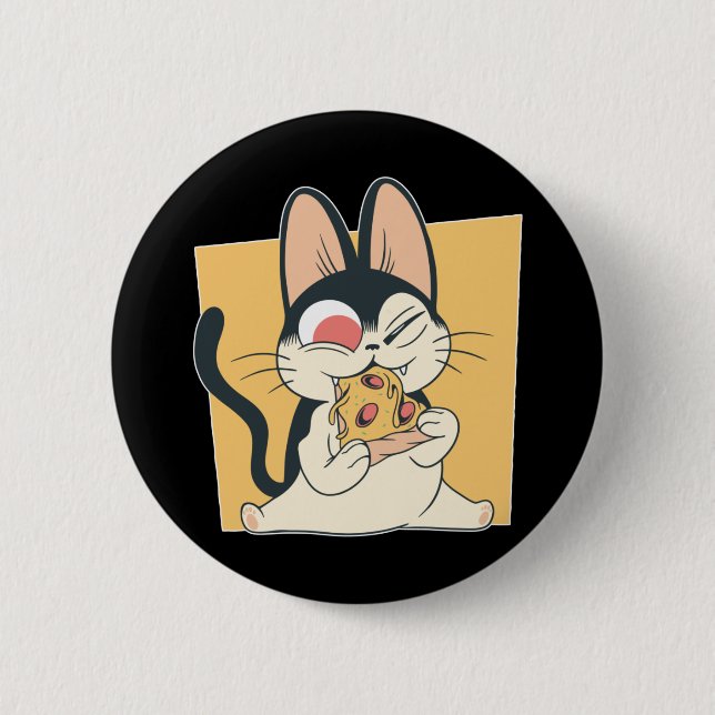 Cool Cat Pizza Lover Design 2 Inch Round Button (Front)