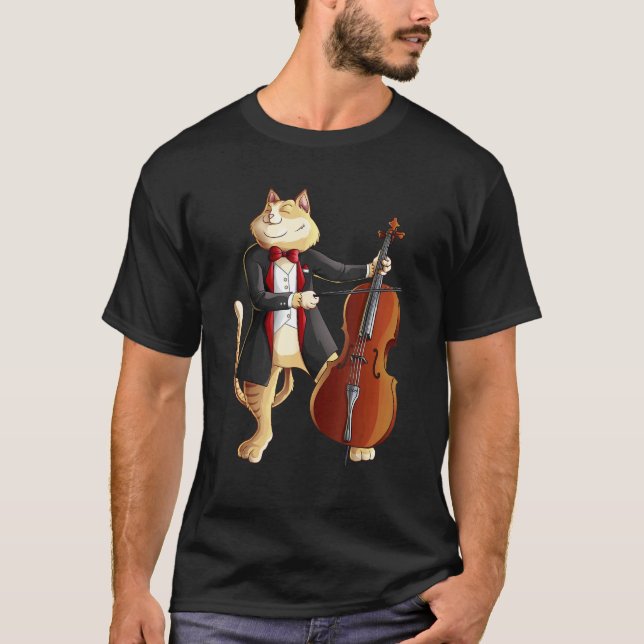 Cool Cat Playing Cello Funny Kitten Instrument Pla T-Shirt (Front)