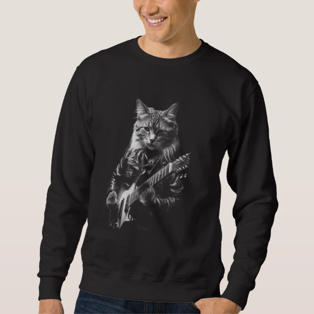 Cool Cat Playing Electric Guitar Sweatshirt (Front)