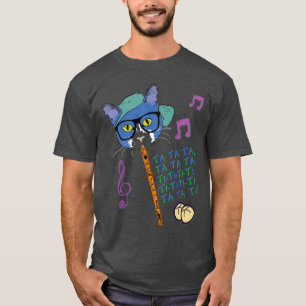 Cool Cat Playing Hot Cross Buns on Recorder Funny T-Shirt