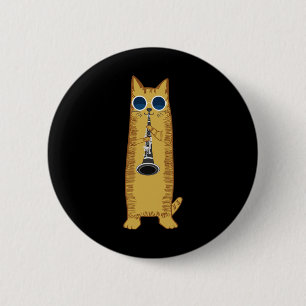 Cool Cat Playing The Clarinet Design Hippy Hipster 2 Inch Round Button