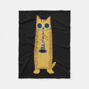 Cool Cat Playing The Clarinet Design Hippy Hipster Fleece Blanket