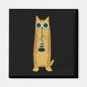 Cool Cat Playing The Clarinet Design Hippy Hipster Magnet