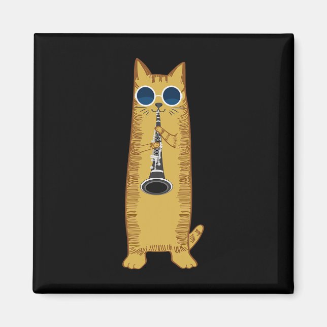 Cool Cat Playing The Clarinet Design Hippy Hipster Magnet (Front)