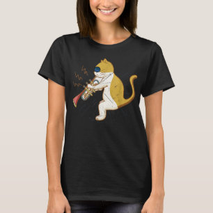 Cool Cat Playing The Clarinet Design Hippy Hipster T-Shirt