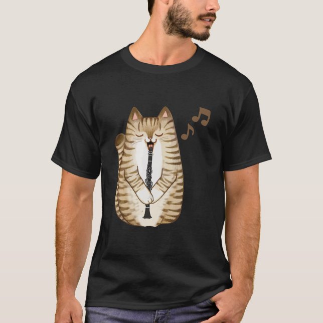 Cool Cat Playing The Clarinet Design Hippy Hipster T-Shirt (Front)