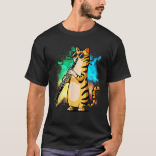 Cool Cat Playing The Clarinet Design Hippy Hipster T-Shirt