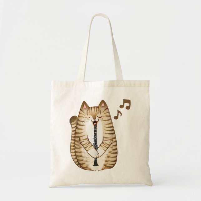 Cool Cat Playing The Clarinet Design Hippy Hipster Tote Bag (Front)