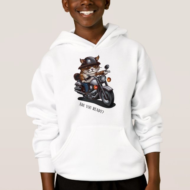 Cool Cat Riding Motorcycle Êtes-vous prêt (Devant)