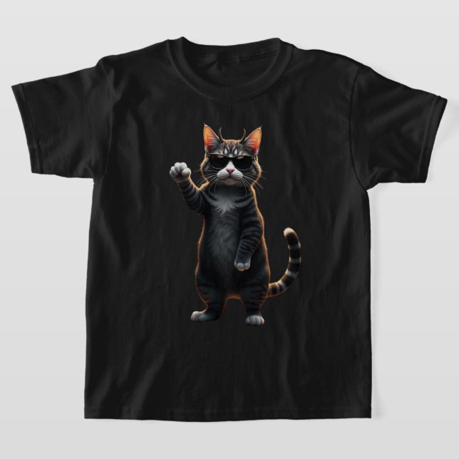 Cool Cat Rock Dancer Tee | Funny Animal Music Gift (Laydown)