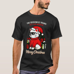 Cool Cat Santa Shades Christmas Magical Vintage  T-Shirt