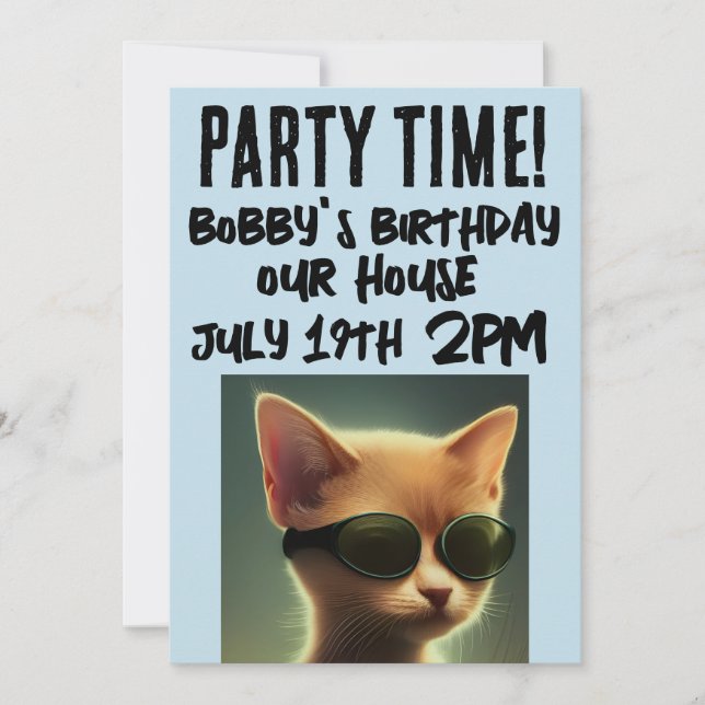 COOL CAT SCRIPT KIDS BIRTHDAY INVITATIONS (Front)