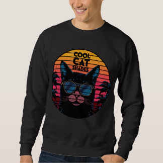 Cool Cat Shades Vintage Synthwave Sunset Art Sweatshirt