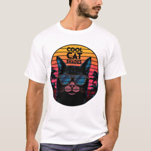 Cool Cat Shades Vintage Synthwave Sunset Art T-Shirt