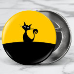 Cool Cat Silhouette Whimsical Cartoon Custom 2 Inch Round Button<br><div class="desc">A whimsical silhouette of a black cat sitting at the top of a hill with a yellow background.</div>