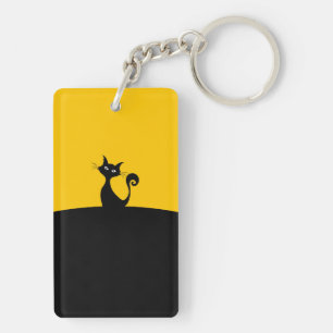 Cool Cat Silhouette Whimsical Designer Custom Keychain