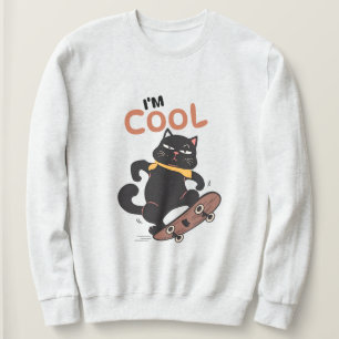 Cool Cat Skateboard – Funny Black Cat Illustration Sweatshirt