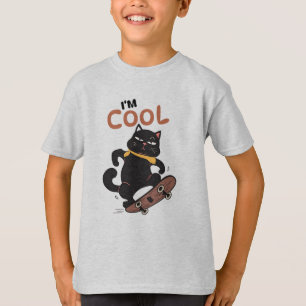 Cool Cat Skateboard – Funny Black Cat Illustration T-Shirt