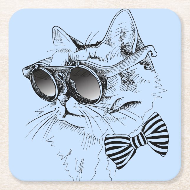 Cool Cat Square Paper Coaster (Front)