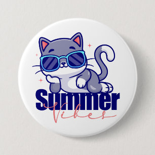 Cool Cat Summer Vibes 3 Inch Round Button