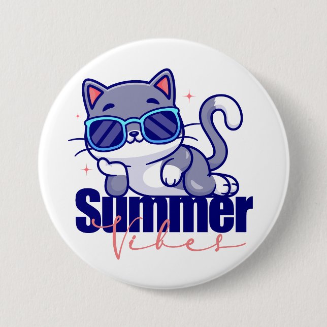 Cool Cat Summer Vibes 3 Inch Round Button (Front)